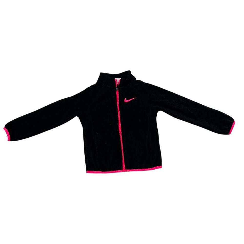 Nike Toddler Girl 4T Full Zip Fleece Jacket Black Hot Pink Hooded